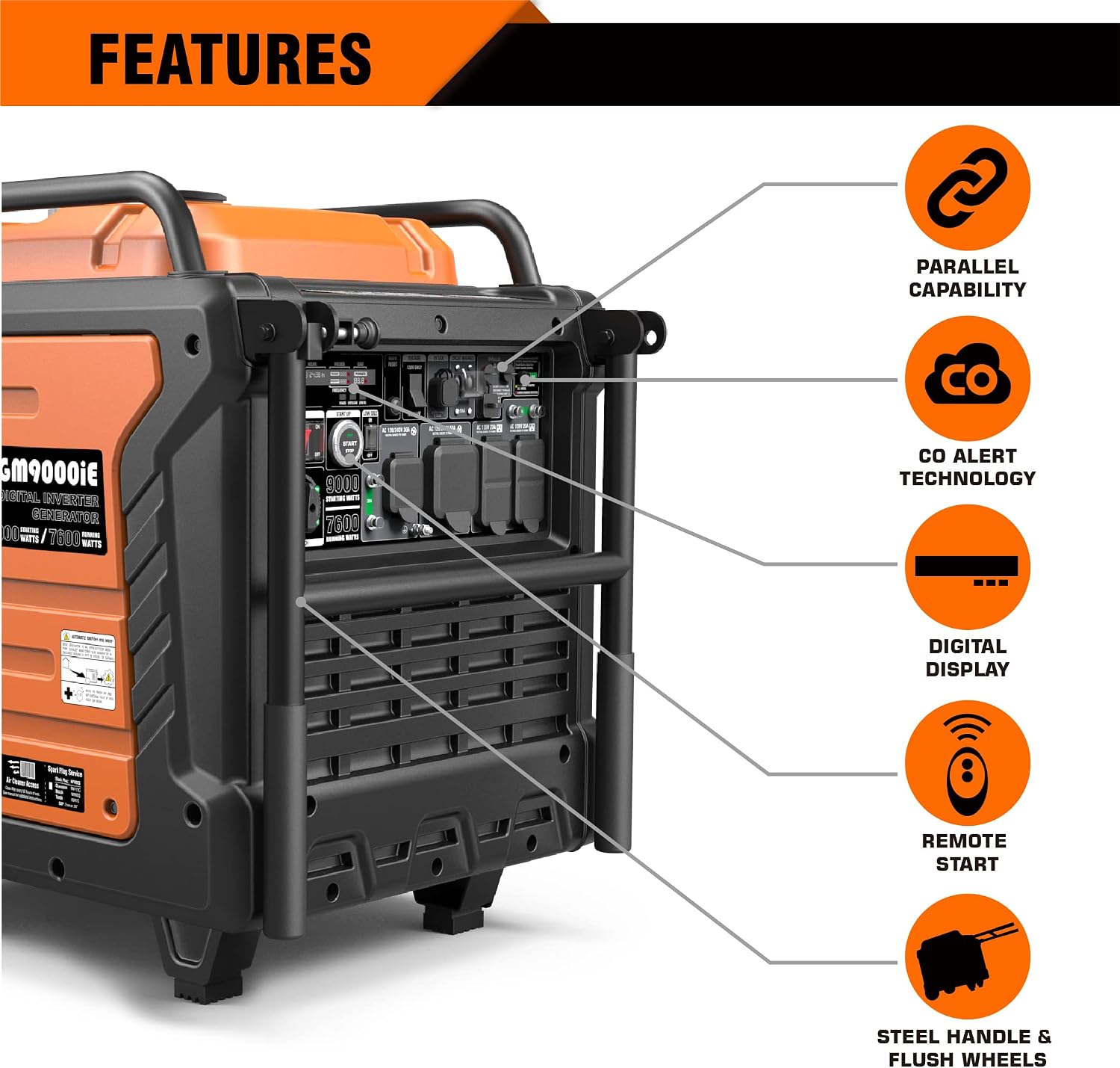 GENMAX GM9000iE — 9,000W Gasoline Inverter Generator, photo 5 of 5