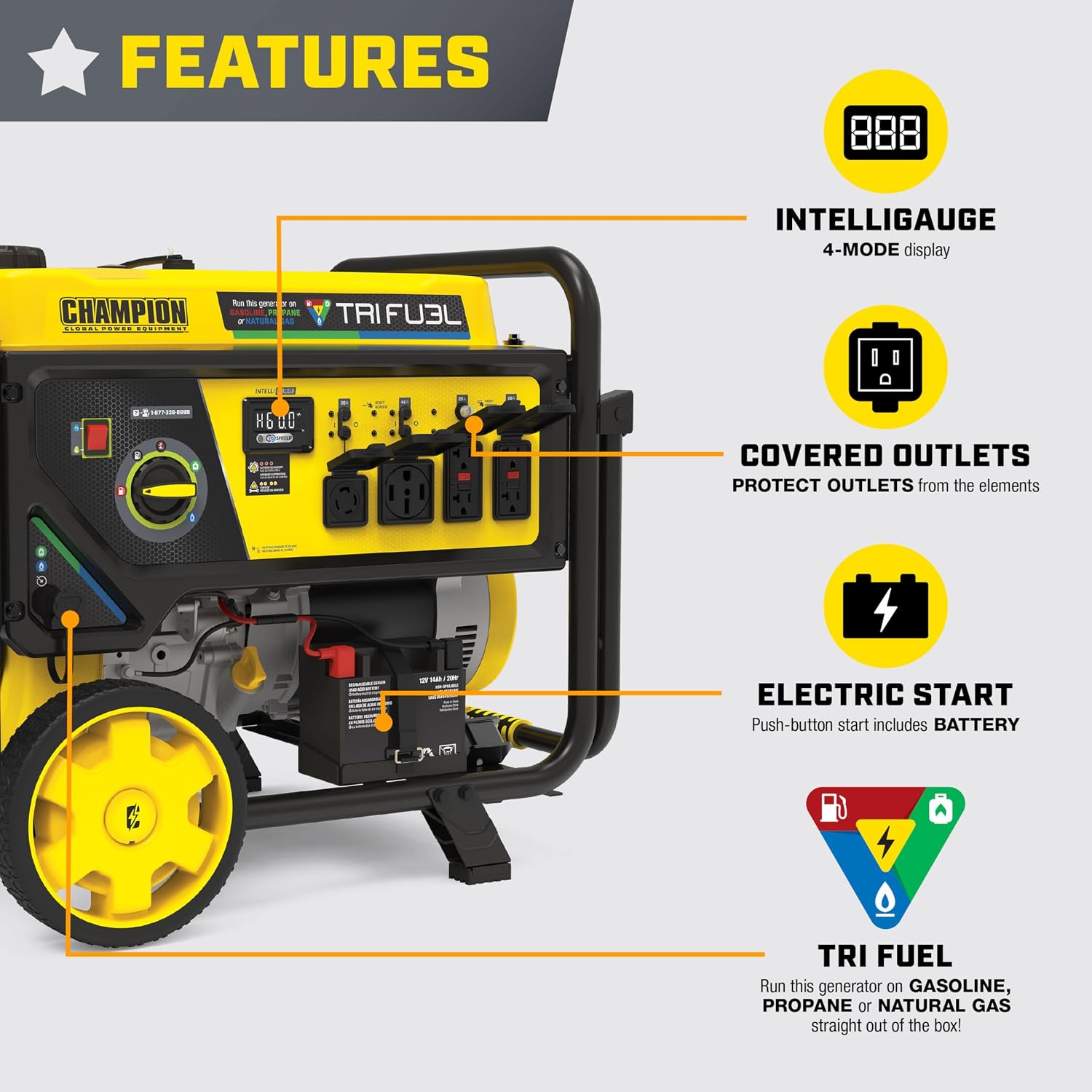 Champion 201438 — 12,500W Tri-Fuel Generator, photo 4 of 5