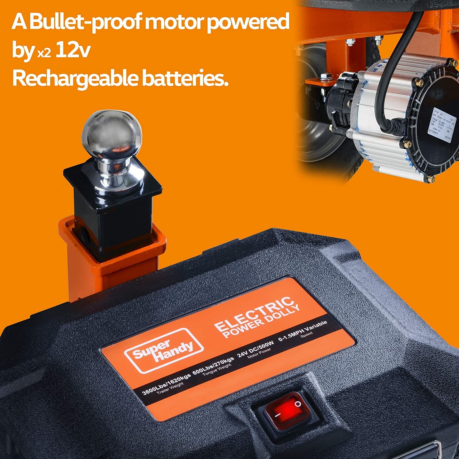 SuperHandy GUO041 Electric Trailer Dolly 800W 12V 2-Inch Ball Mount (2,800 lbs Max Capacity), photo 6 of 6