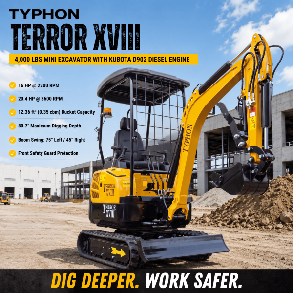 TYPHON TERROR XVIII 4000 lb Mini Excavator, photo 8 of 12